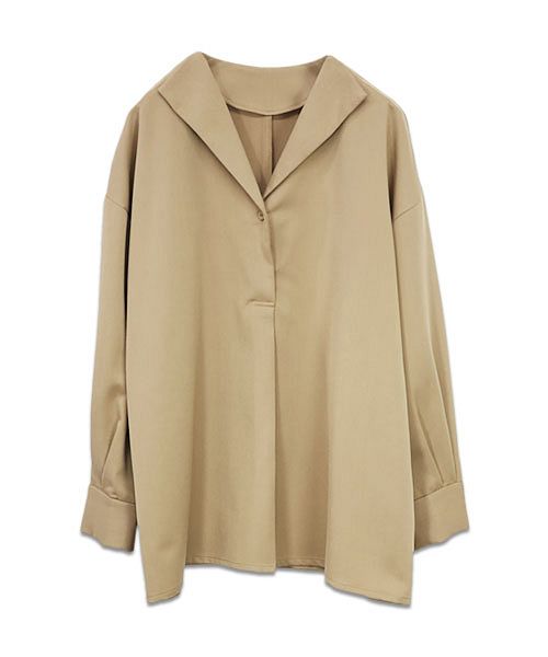 アンドイット and it_ オープンカラーツイルブラウス(リボン付き)【M】レディース 春秋冬 トップス ブラウス アイボリー ベージュ ブラウン ブラック ウエストベルト リボン 綺麗め （13ベージュ） 13ベージュ