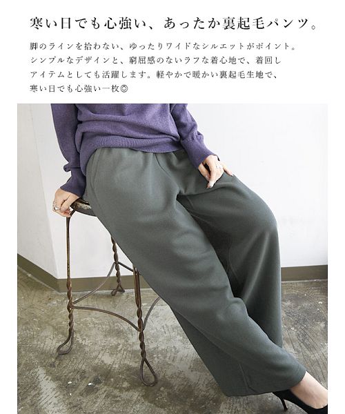 安德伊特 and it_ 褲子 女士 裡起毛 起毛寬褲【M】【L】秋冬 寬鬆 暖和 暖和的 象牙白 駝色 薄荷色 深灰色 暖和 休閒褲