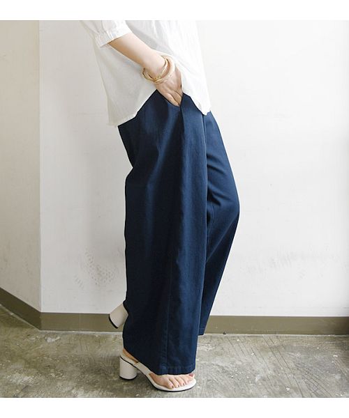 アンドイット and it_ ワイドパンツ レディース 春 ディージーワイ D*g*y コットンツイルウエストタックワイドパンツ【M】【L】【LL】【3L】春夏 ボトムス パンツ ベージュ  （52ネイビー） 52ネイビー