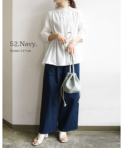 アンドイット and it_ ワイドパンツ レディース 春 ディージーワイ D*g*y コットンツイルウエストタックワイドパンツ【M】【L】【LL】【3L】春夏 ボトムス パンツ ベージュ  （52ネイビー） 52ネイビー