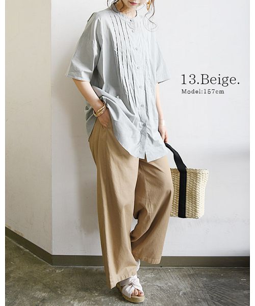アンドイット and it_ ワイドパンツ レディース 春 ディージーワイ D*g*y コットンツイルウエストタックワイドパンツ【M】【L】【LL】【3L】春夏 ボトムス パンツ ベージュ  （52ネイビー） 52ネイビー