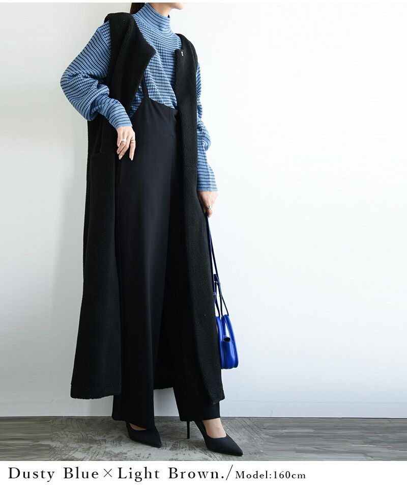 アンドイット and it_ バルーン袖タートルボーダーリブニット ニット レディース リブ ボーダー タートルネック バルーン袖 生地 ボリューム袖 アクリル 細ボーダー 長袖 薄い 薄手