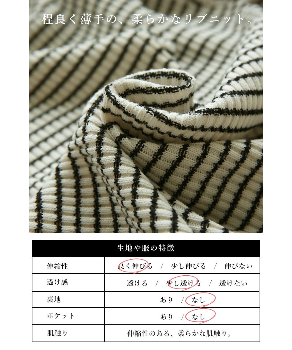 アンドイット and it_ バルーン袖タートルボーダーリブニット ニット レディース リブ ボーダー タートルネック バルーン袖 生地 ボリューム袖 アクリル 細ボーダー 長袖 薄い 薄手