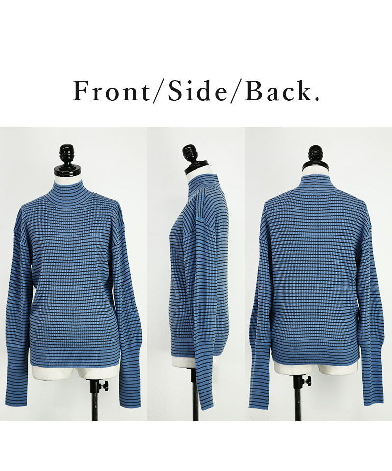 アンドイット and it_ バルーン袖タートルボーダーリブニット ニット レディース リブ ボーダー タートルネック バルーン袖 生地 ボリューム袖 アクリル 細ボーダー 長袖 薄い 薄手