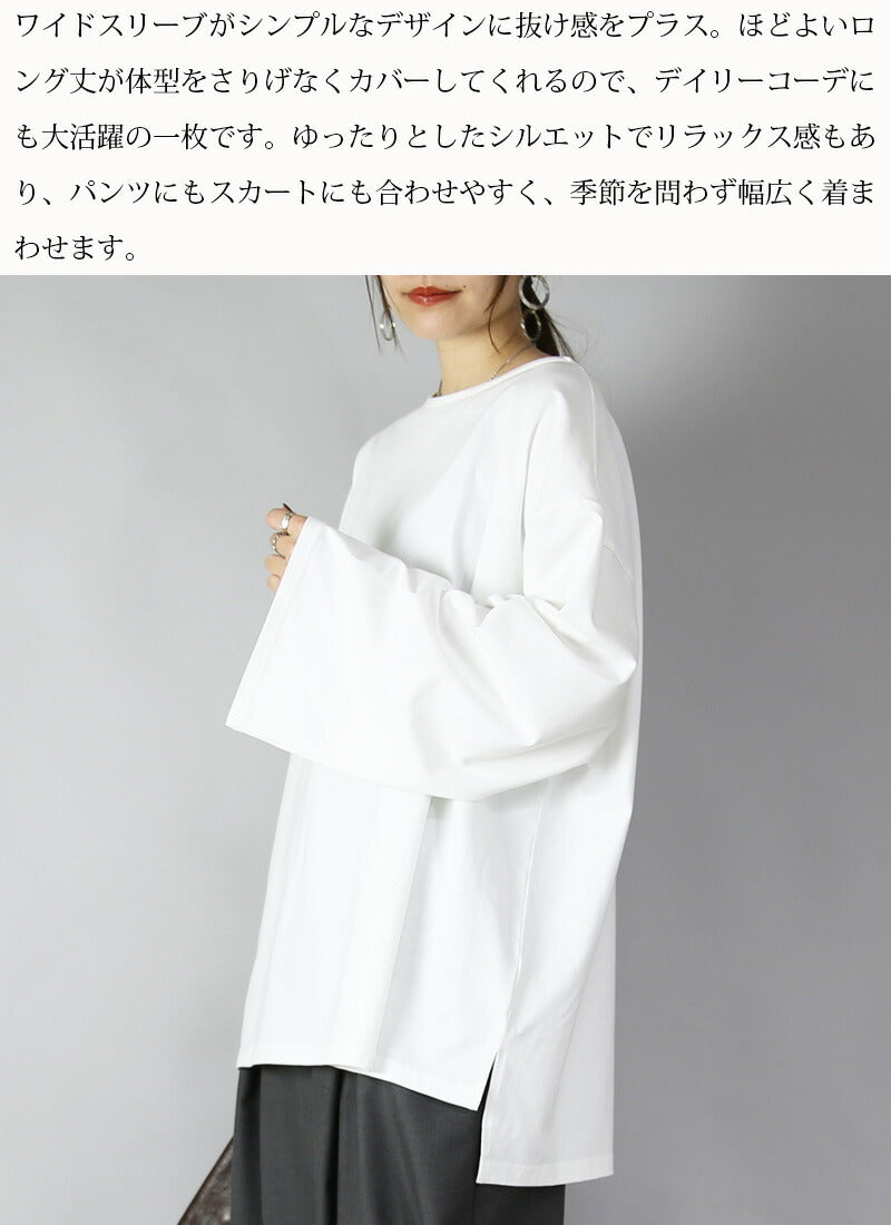 アンドイット and it_ カットソー レディース ドロップショルダー長袖ビッグカットソー シンプル 無地 大人 カジュアル ワイドスリーブ 体型カバー ゆったり 楽ちん ラフ ホワイト ブラック チャコール 春 夏 秋 M （003ブラック） 003ブラック