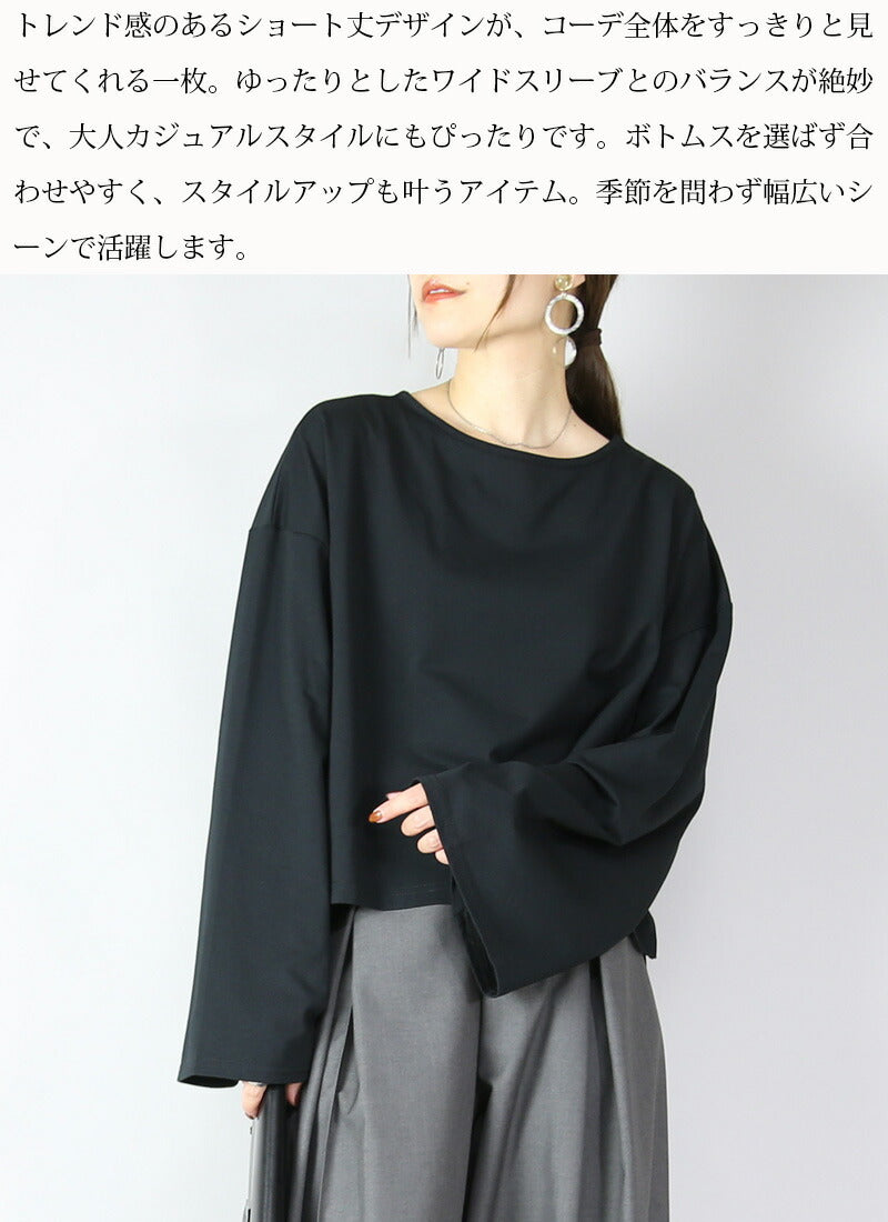 アンドイット and it_ カットソー レディース ドロップショルダー長袖ショートカットソー  ショート丈 シンプル 無地 大人 カジュアル 着回し 楽ちん ラフ ワイドスリーブ ホワイト ブラック チャコール 春 夏 秋 （002ホワイト） 002ホワイト