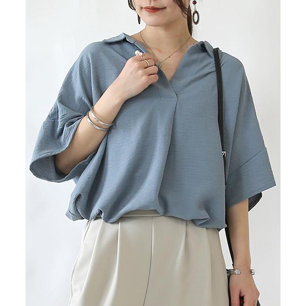 アンドイット and it_ ワイドスキッパーブラウス ブラウス レディース トップス Vネック すっきり サイドスリット 抜け感 涼感 二の腕カバー 体型カバー ゆったり 楽ちん （11ブラック） 11ブラック