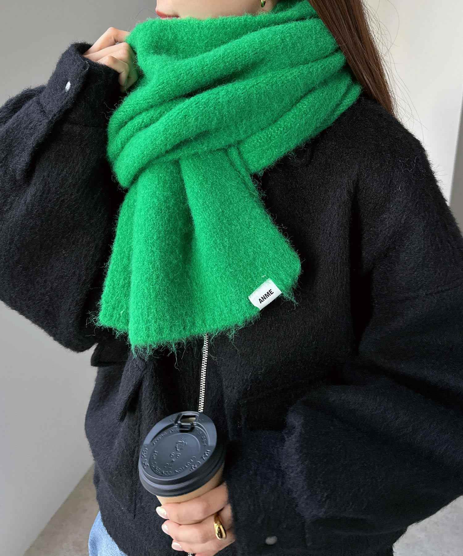 アンドミー andme 羊毛混合 摩海亞似 長款 圍巾