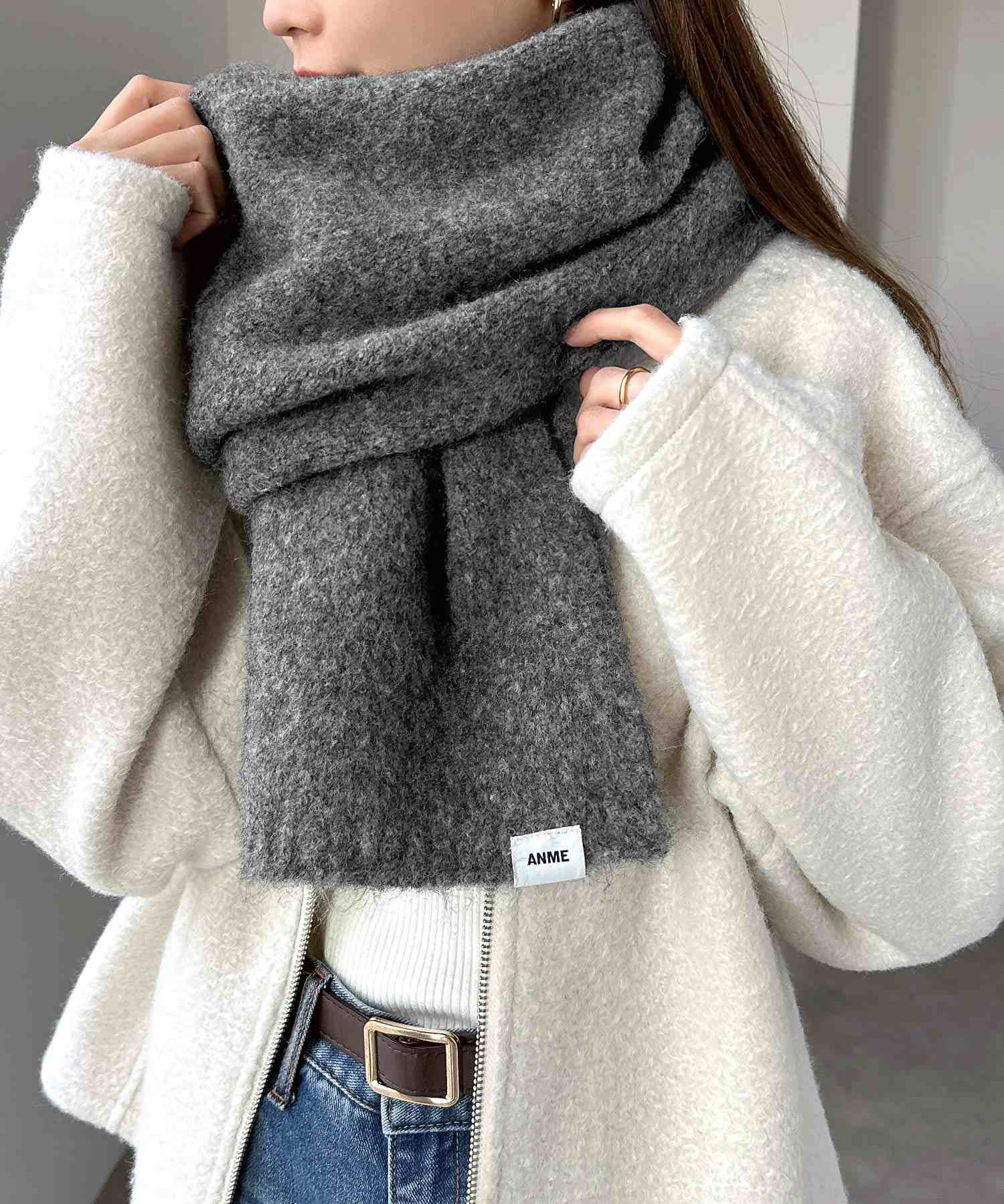 アンドミー andme 羊毛混合 摩海亞似 長款 圍巾