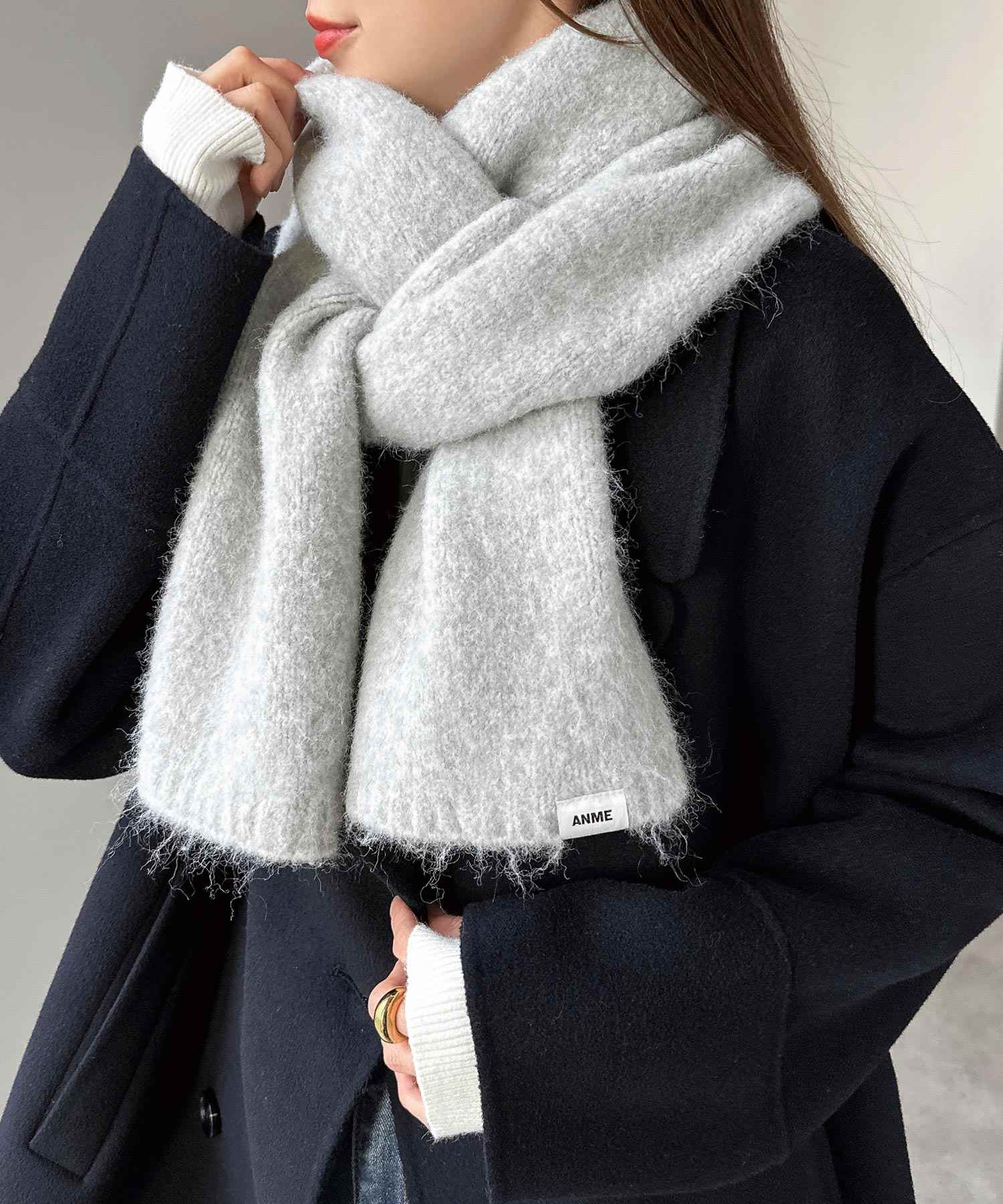 アンドミー andme 羊毛混合 摩海亞似 長款 圍巾