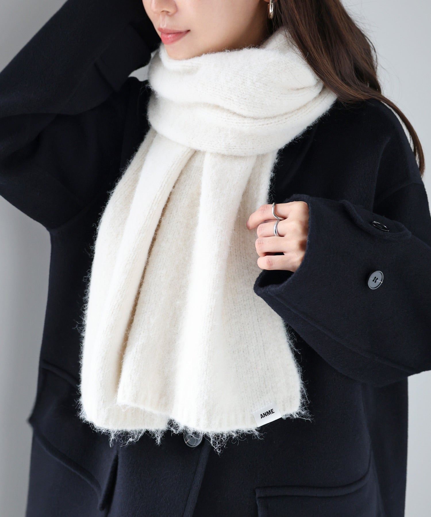 アンドミー andme ウール混 モヘアライク ロング マフラー （オフホワイト） オフホワイト