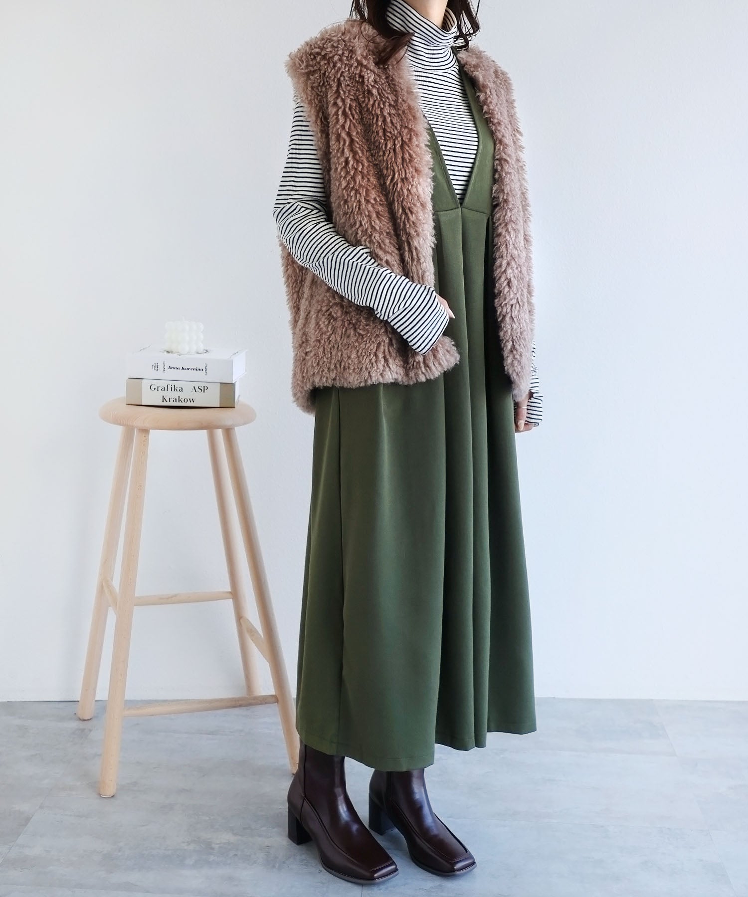アンドミー andme H-3/2wayVネックワンピースロングマキシサロペットフレアジャンパースカート