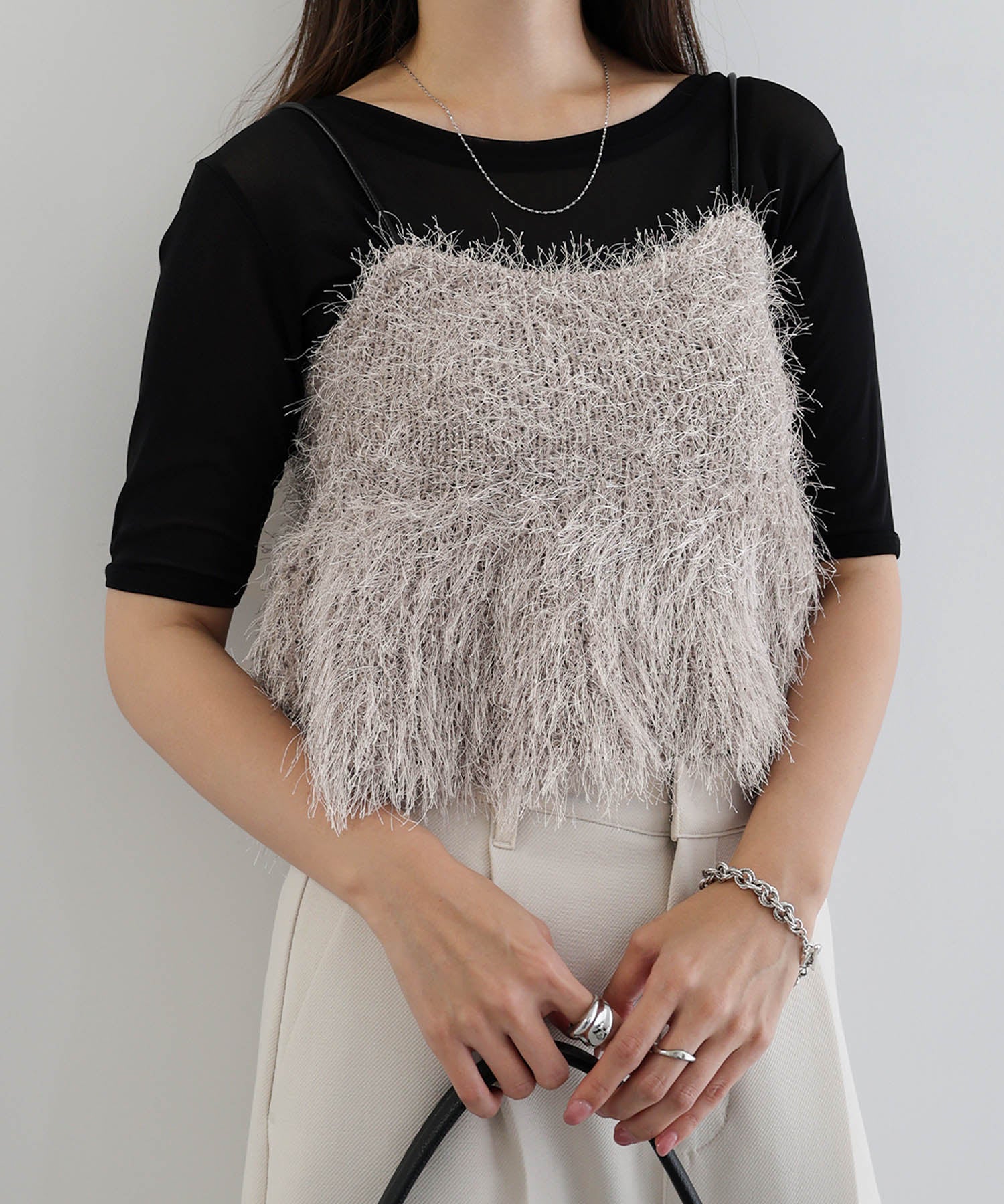 アンドミー andme フェザー ペプラム ニット ビスチェ （グレージュ） グレージュ