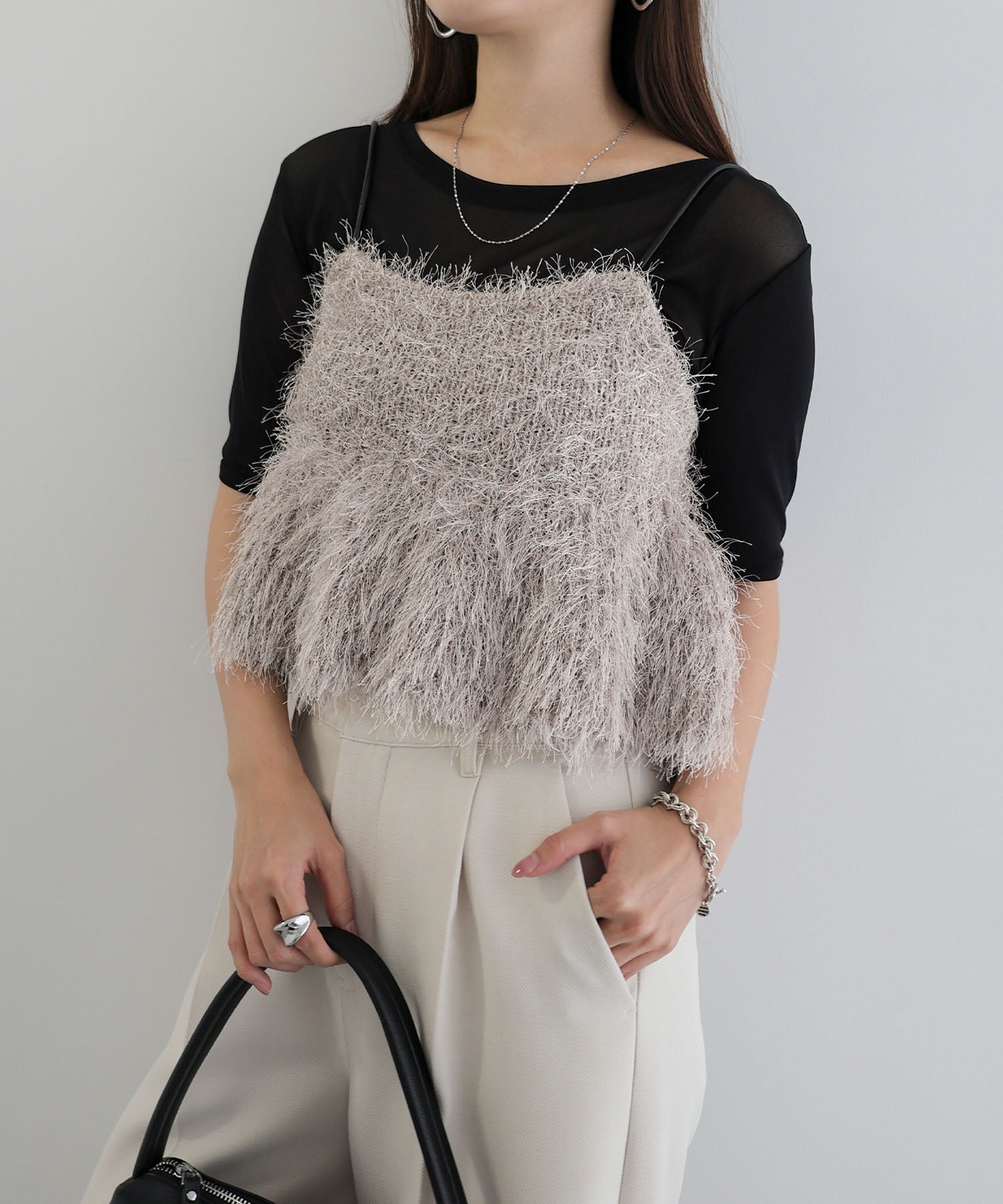 アンドミー andme フェザー ペプラム ニット ビスチェ （グレージュ） グレージュ