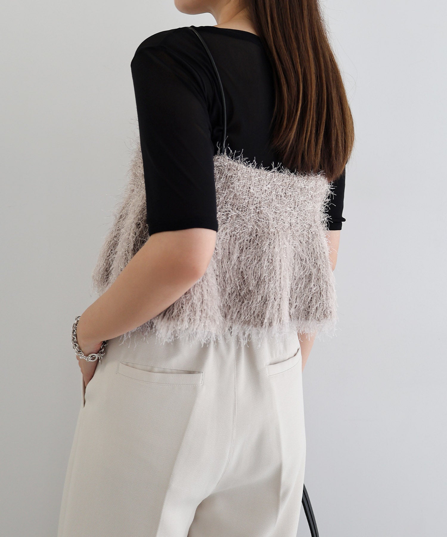 アンドミー andme フェザー ペプラム ニット ビスチェ （グレージュ） グレージュ