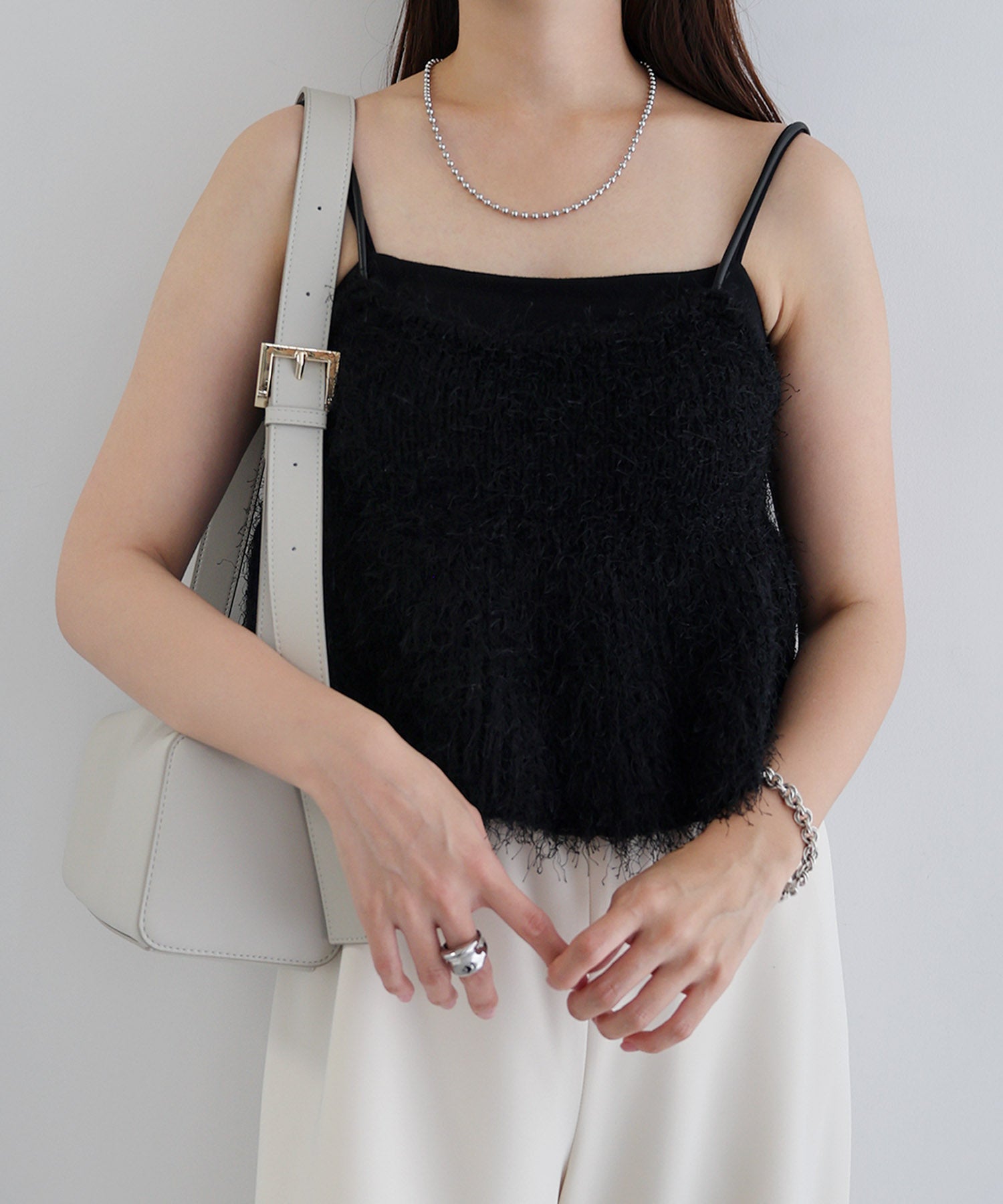 アンドミー andme フェザー ペプラム ニット ビスチェ （ブラック） ブラック