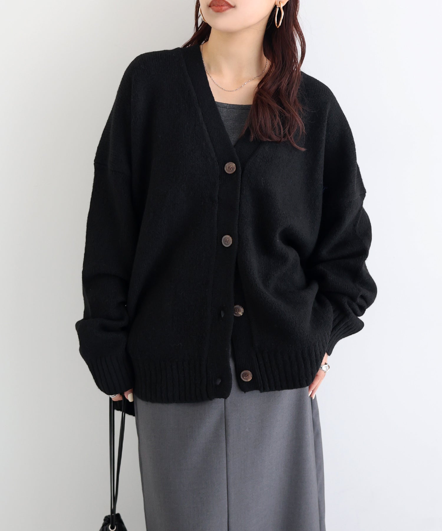 アンドミー andme 天竺編み長袖ニットカーディガン （ブラック） ブラック