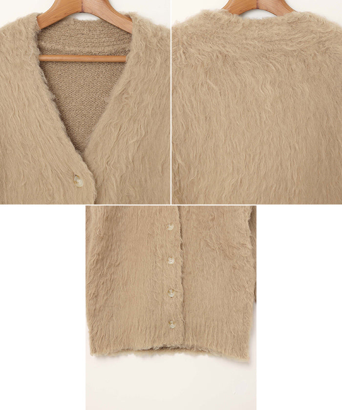 andme Mohair-like Brushed V-neck Long Sleeve Knit Cardigan