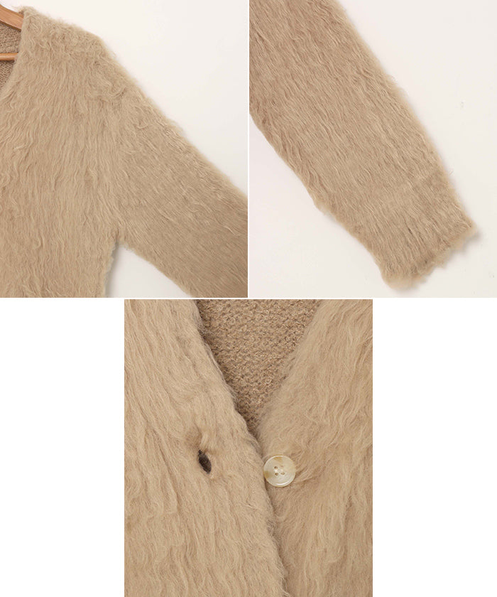 andme Mohair-like Brushed V-neck Long Sleeve Knit Cardigan