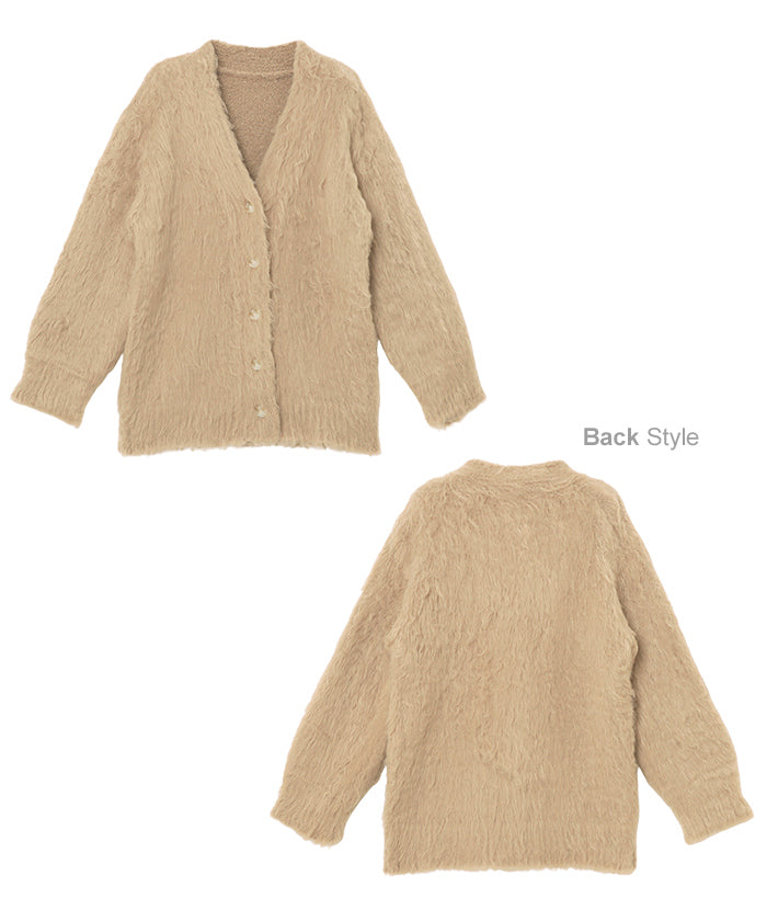 andme Mohair-like Brushed V-neck Long Sleeve Knit Cardigan