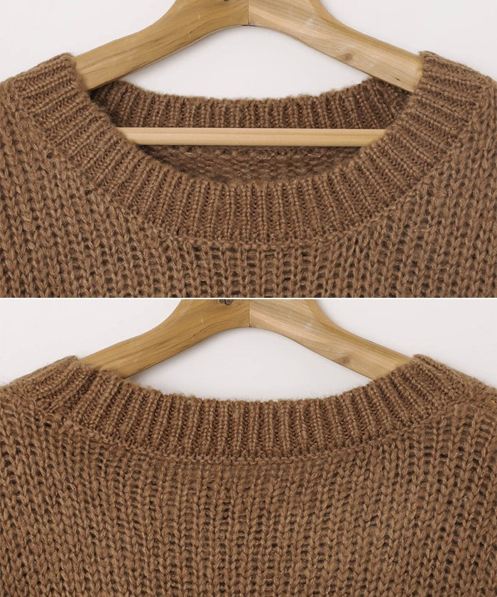 andme Mohair-like Short Sheer Knit Top