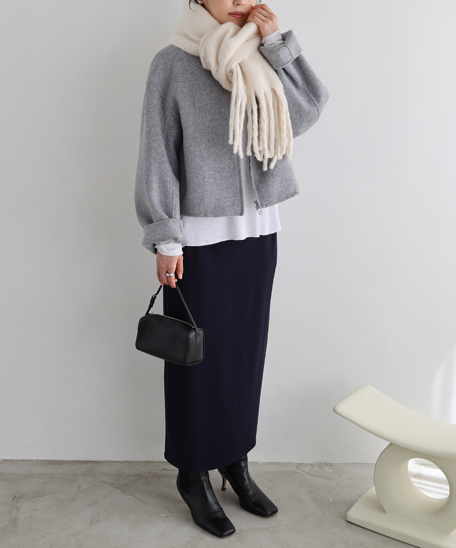 アンドミー andme リバー ジップ ノーカラー ショート コート