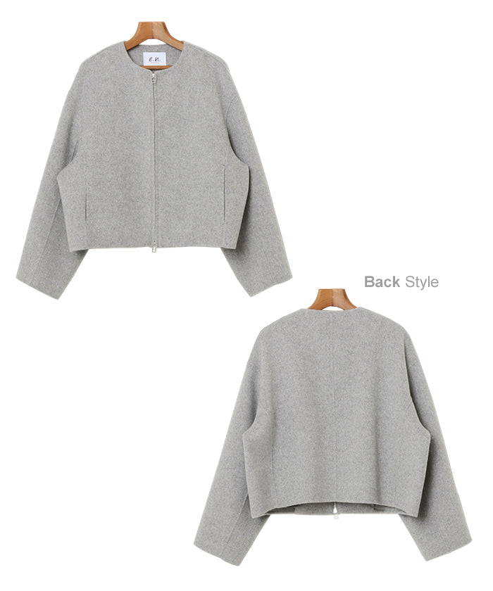 アンドミー andme リバー ジップ ノーカラー ショート コート