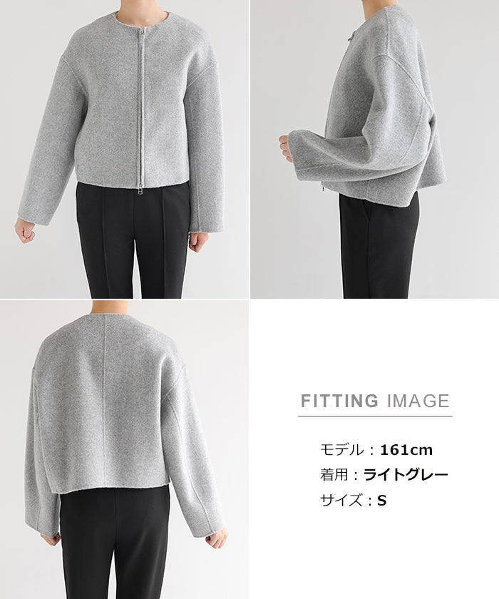 アンドミー andme リバー ジップ ノーカラー ショート コート