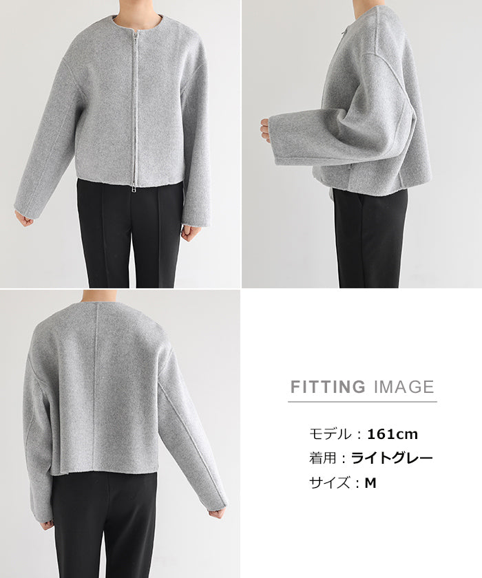 アンドミー andme リバー ジップ ノーカラー ショート コート