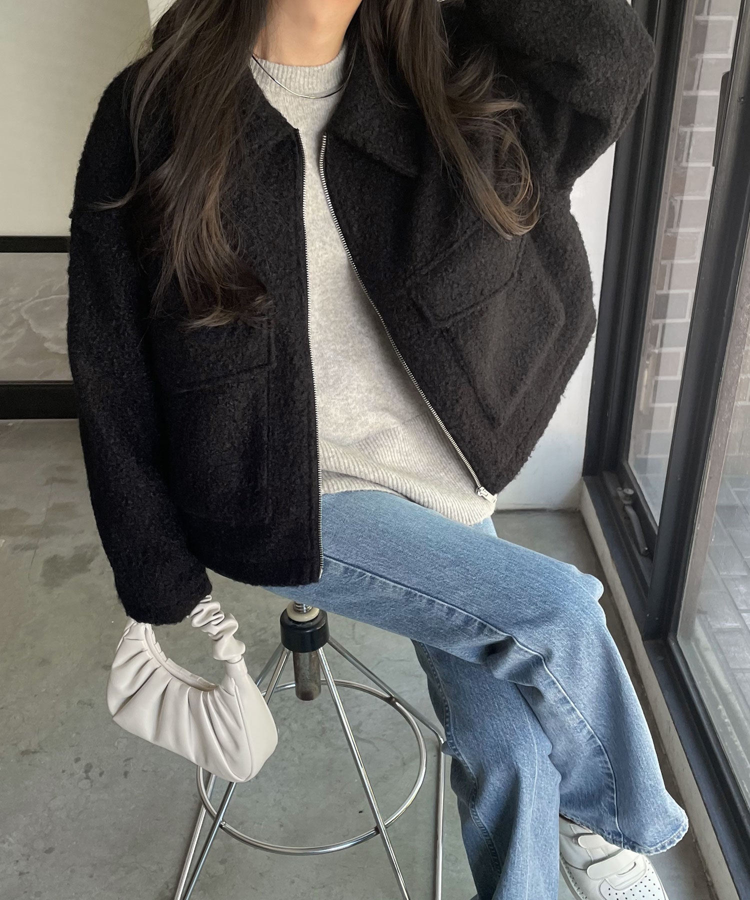 アンドミー andme シープ調 ボア ダブルポケット ジャケット ブルゾン