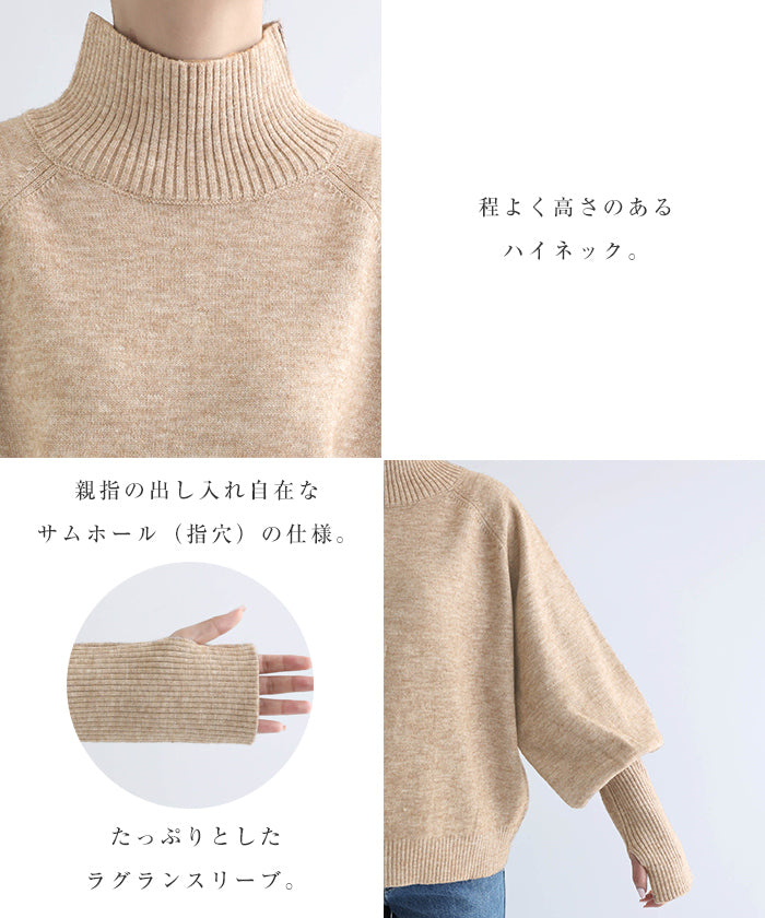アンドミー andme ハイネック サムホール ボリューム袖 ニット トップス