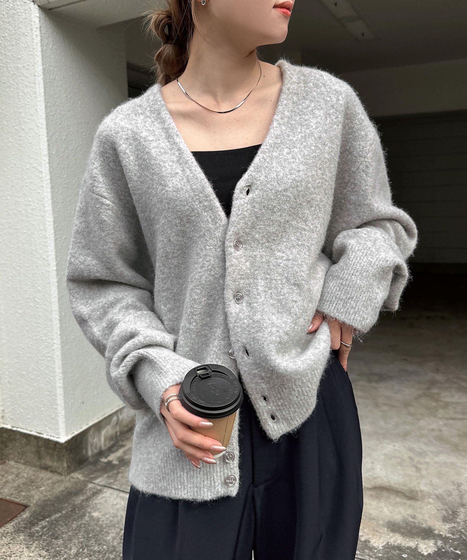 アンドミー andme モヘアライク Vネック ニット カーディガン
