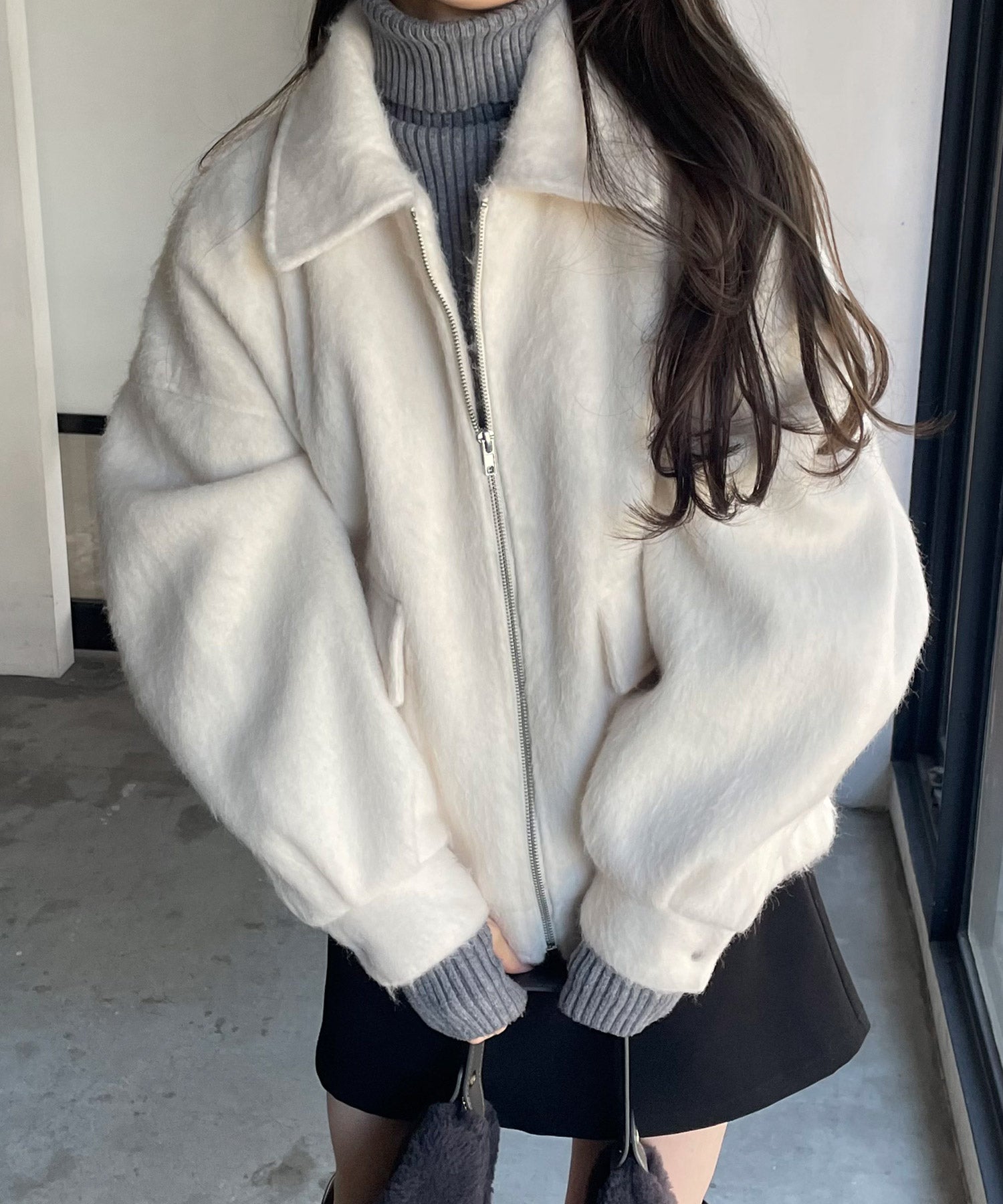 アンドミー andme ニット シャギー ジップ ジャケット ブルゾン