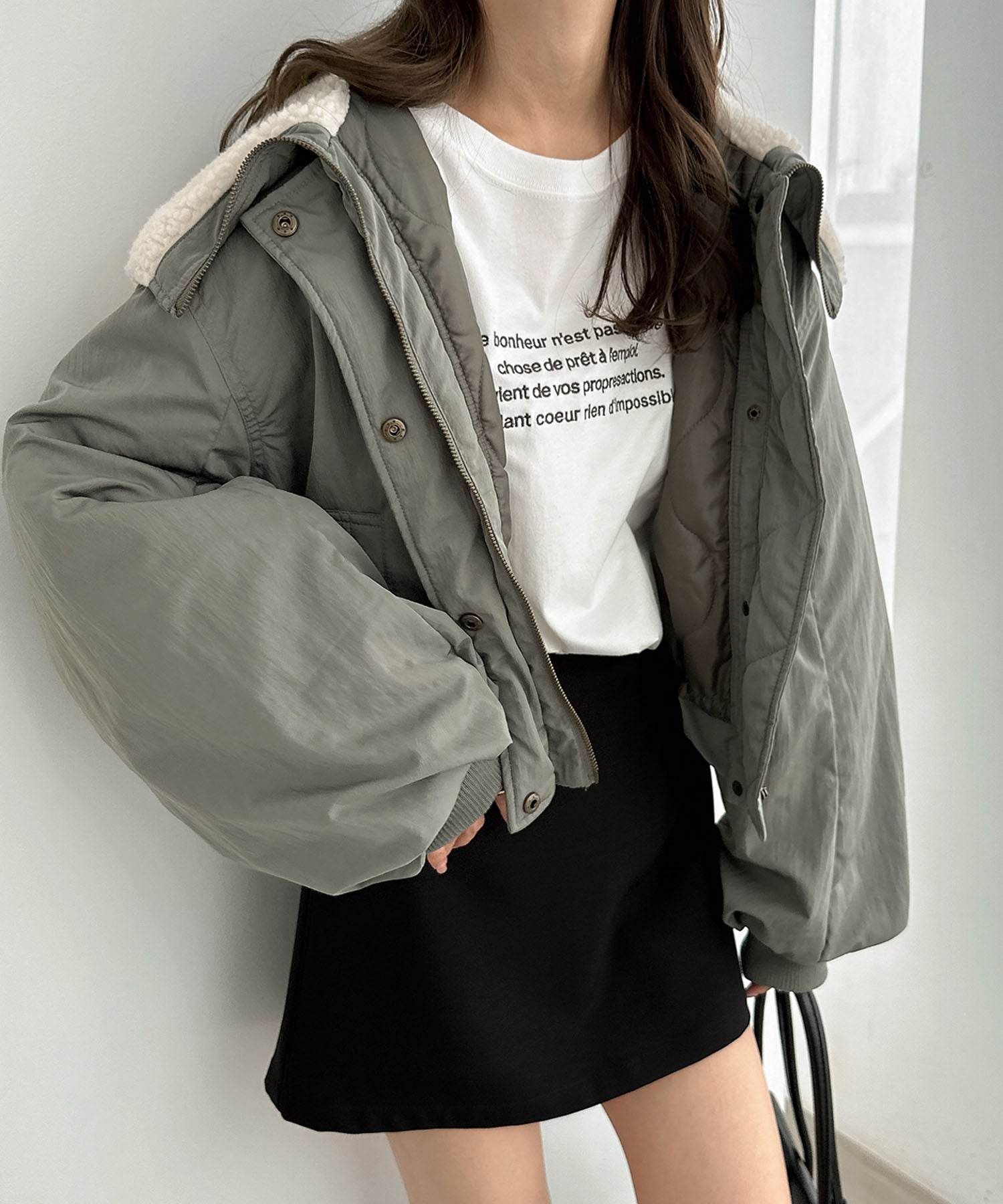 アンドミー andme N2-B ショート丈 中綿 フライト ジャケット ブルゾン,カーキ