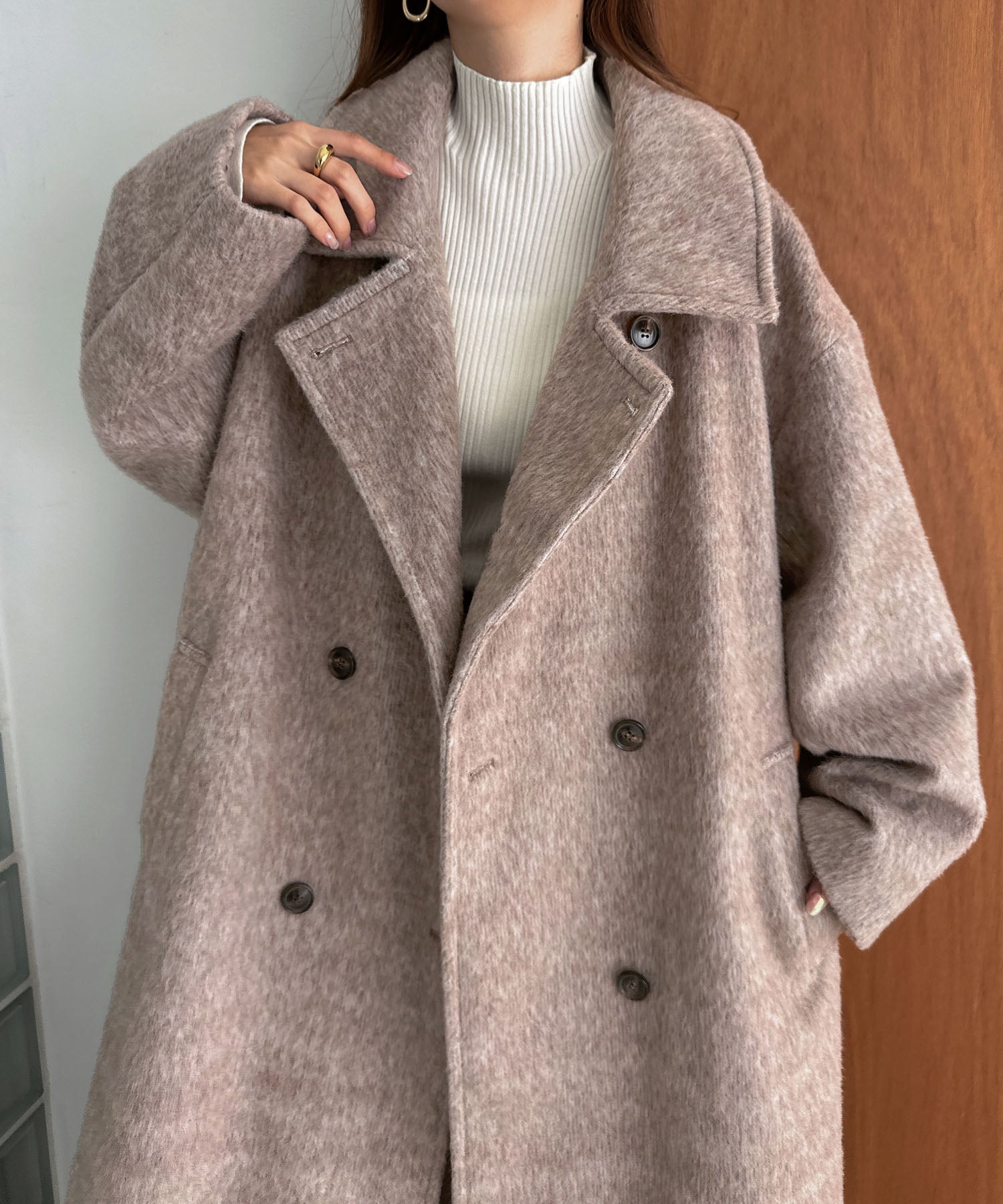 アンドミー andme スタンドカラー 2way シャギー マキシ丈 ロングコート