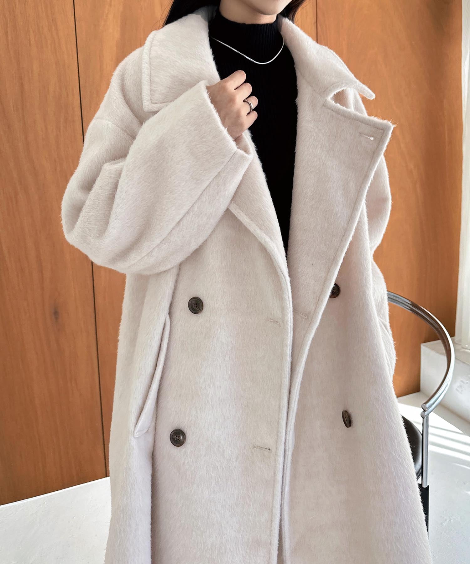 アンドミー andme スタンドカラー 2way シャギー マキシ丈 ロングコート