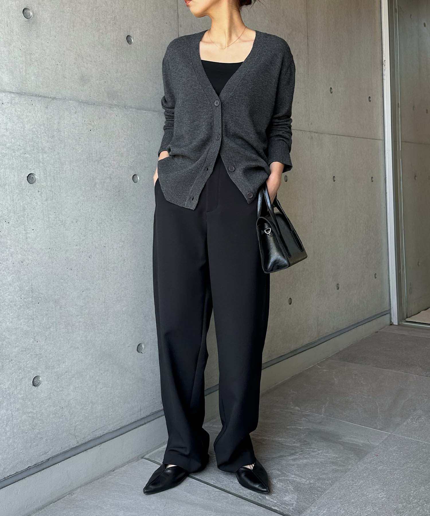 アンドミー andme 天竺 ウール Vネック ニット カーディガン （チャコールグレー） チャコールグレー