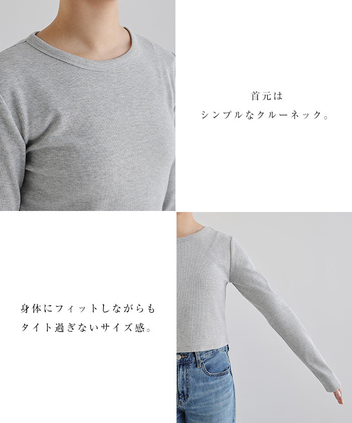 アンドミー andme テレコリブ ショート丈 クルーネック トップス