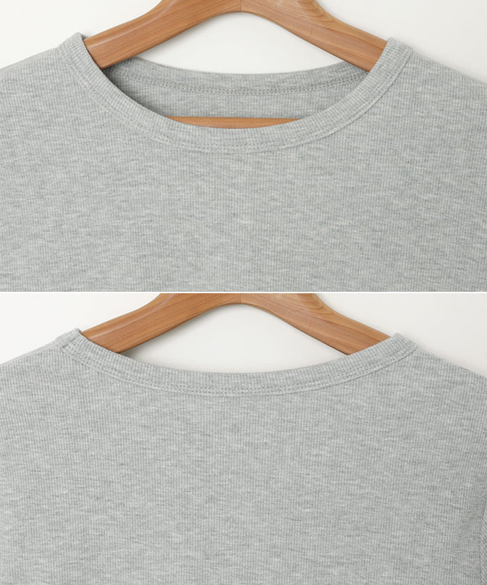 アンドミー andme テレコリブ ショート丈 クルーネック トップス