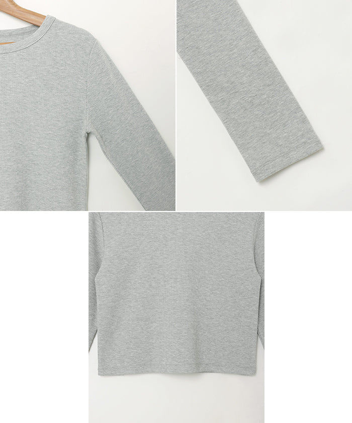 アンドミー andme テレコリブ ショート丈 クルーネック トップス