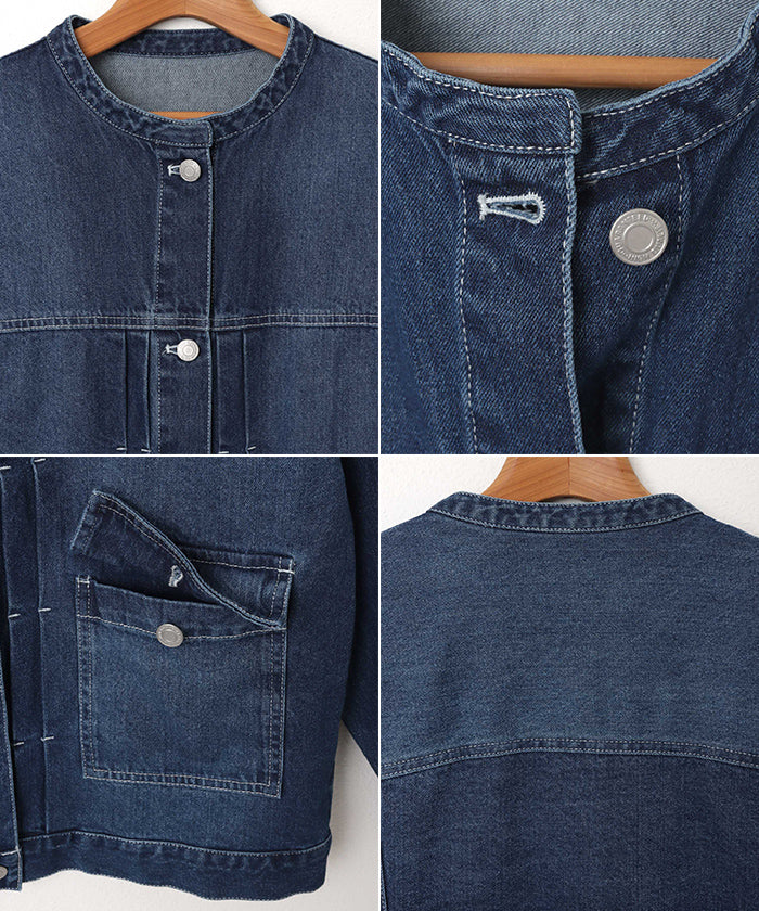 アンドミー andme オーバーサイズ ノーカラー デニム ツイル ジャケット （ケミカルブラック） ケミカルブラック