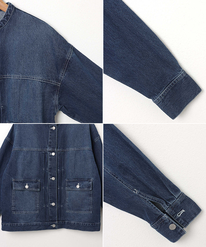 アンドミー andme オーバーサイズ ノーカラー デニム ツイル ジャケット （ケミカルブラック） ケミカルブラック