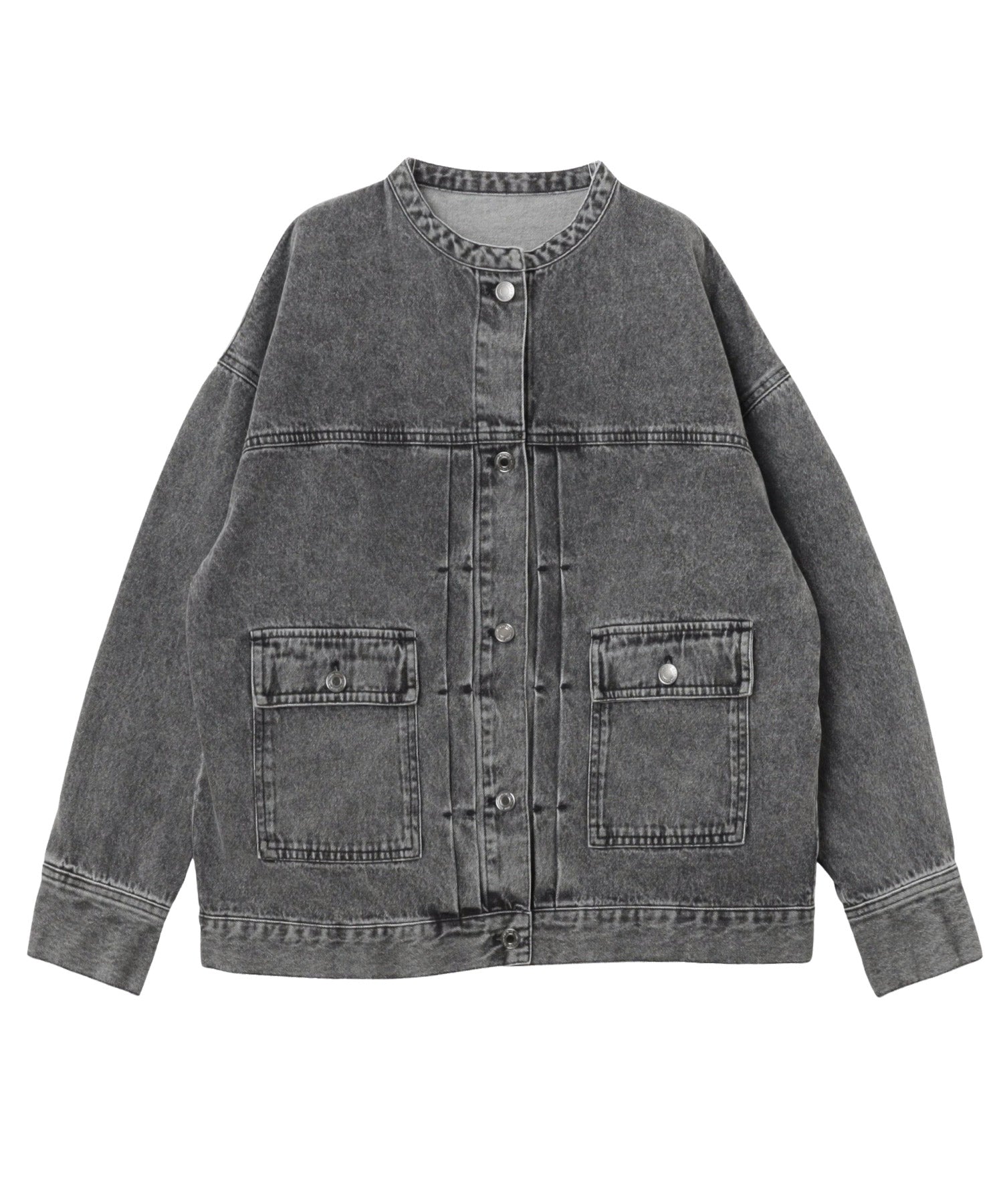 アンドミー andme オーバーサイズ ノーカラー デニム ツイル ジャケット （ケミカルブラック） ケミカルブラック