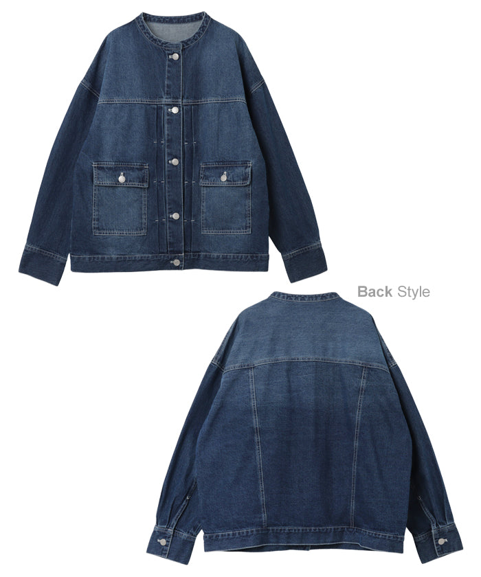 アンドミー andme オーバーサイズ ノーカラー デニム ツイル ジャケット （ケミカルブラック） ケミカルブラック