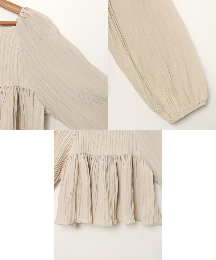 アンドミー andme スクエアネック サテン ペプラム ブラウス