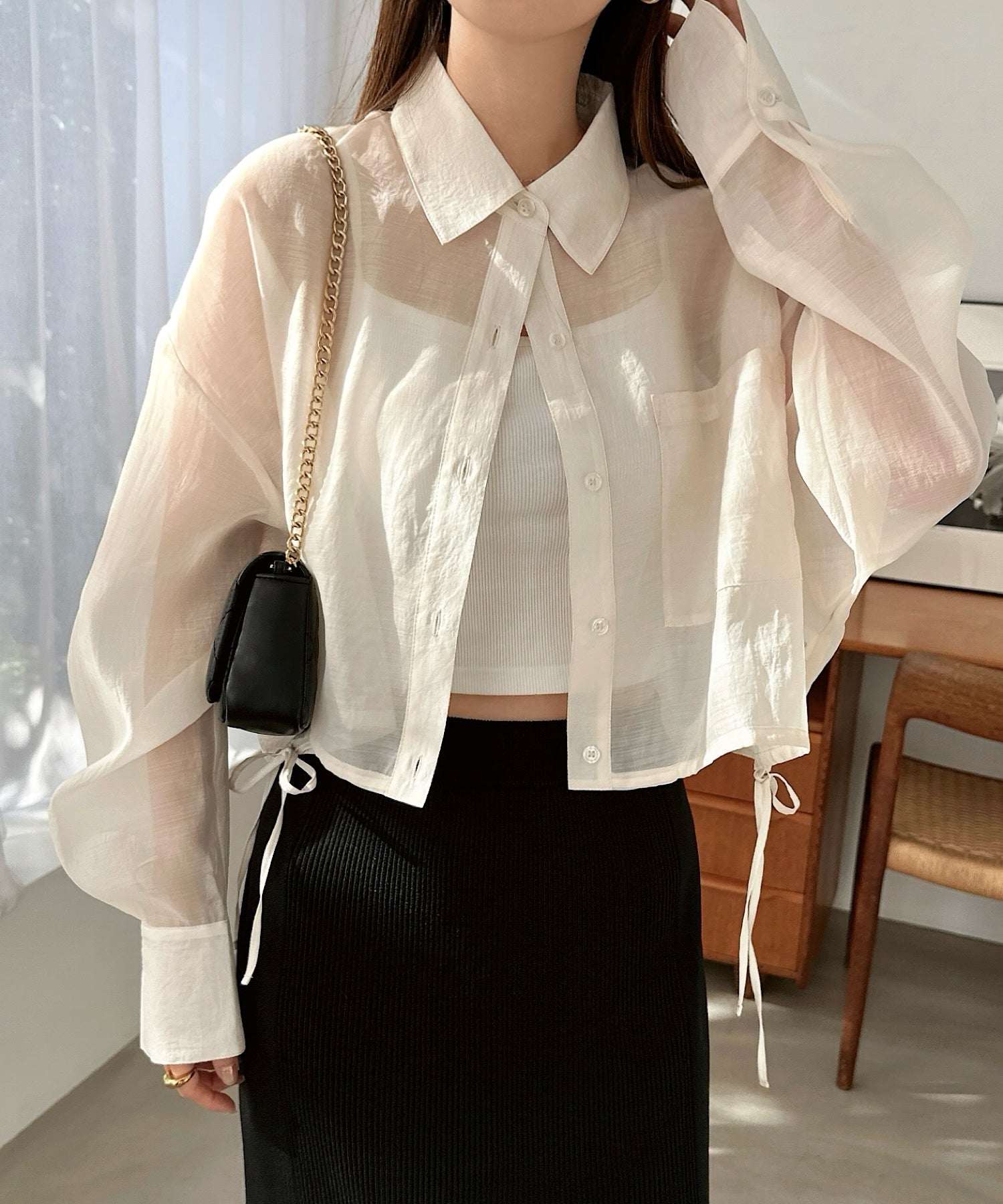 and Me andme hem ribbon short-length shirt blouse