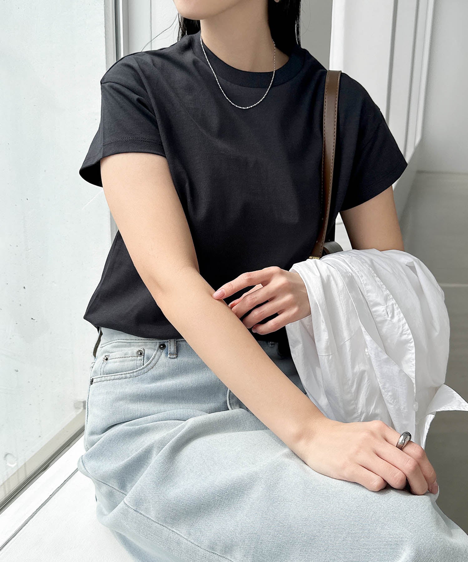 アンドミー andme 汗染み防止 コンパクト フレンチスリーブ Tシャツ （ブラック） ブラック