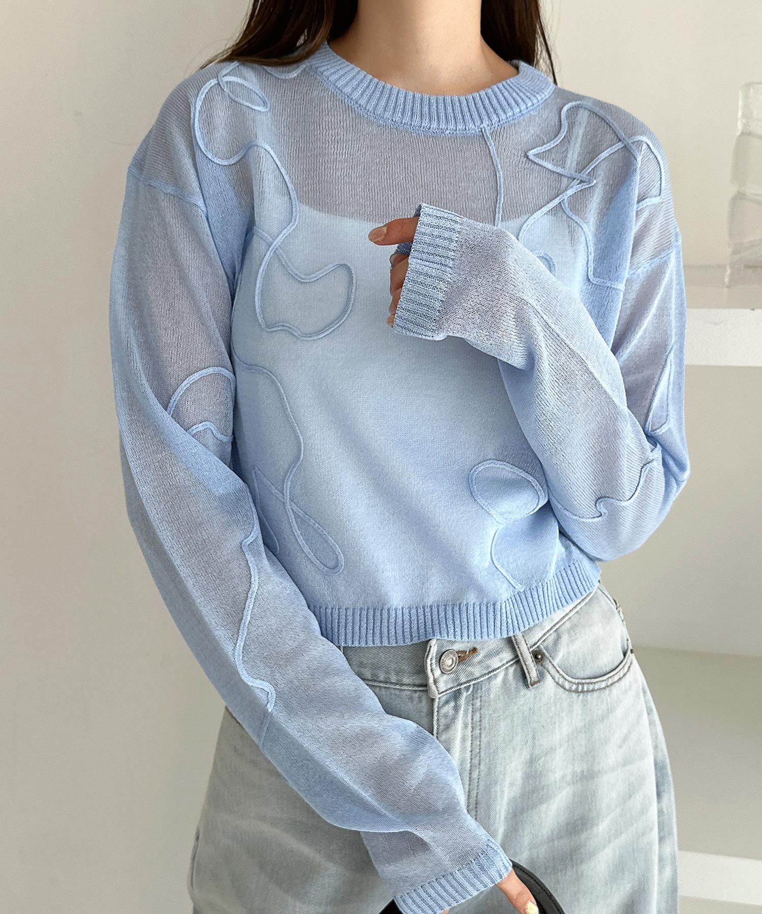 and Me andme nuance wave embroidered sheer knit top