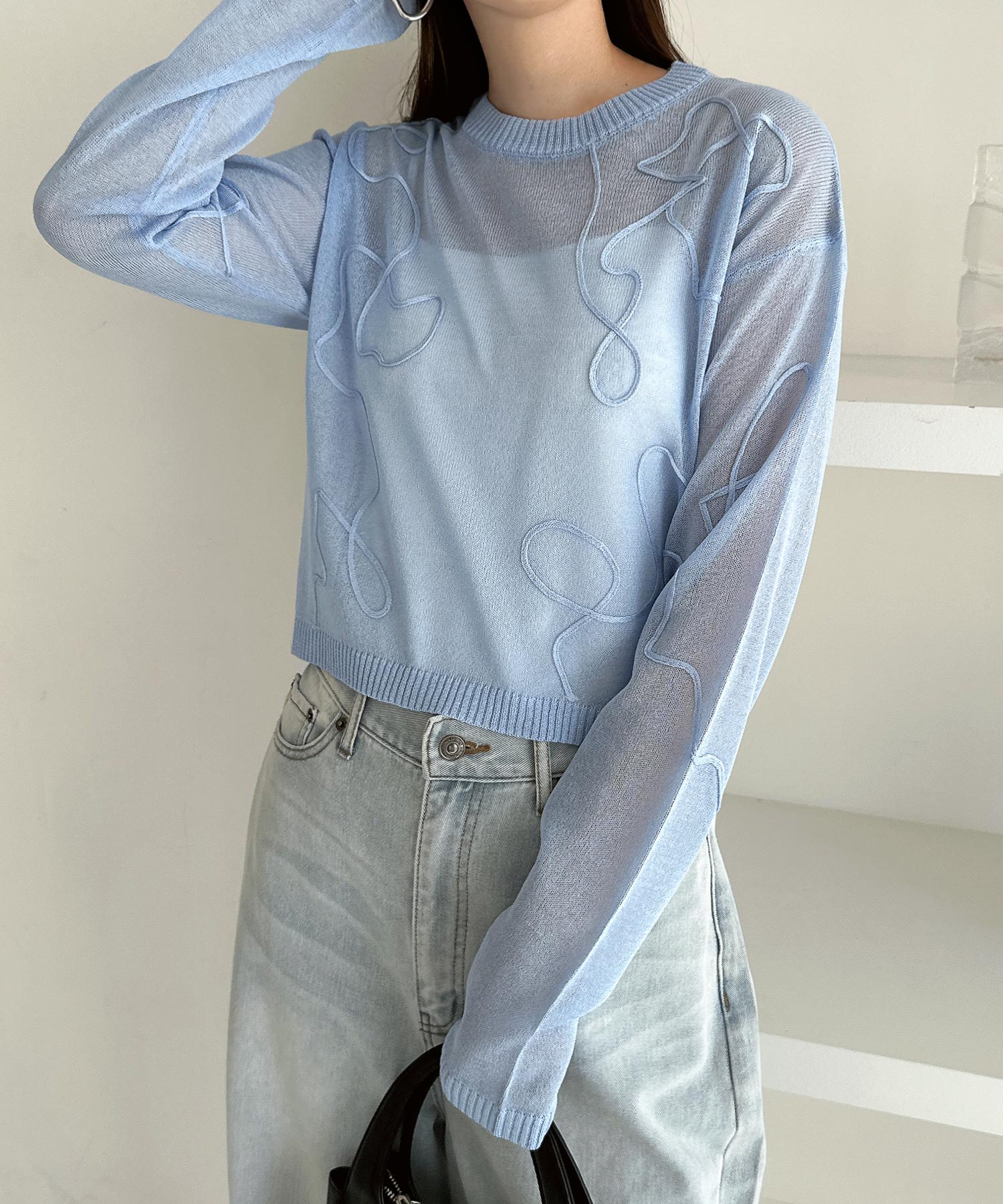 and Me andme nuance wave embroidered sheer knit top
