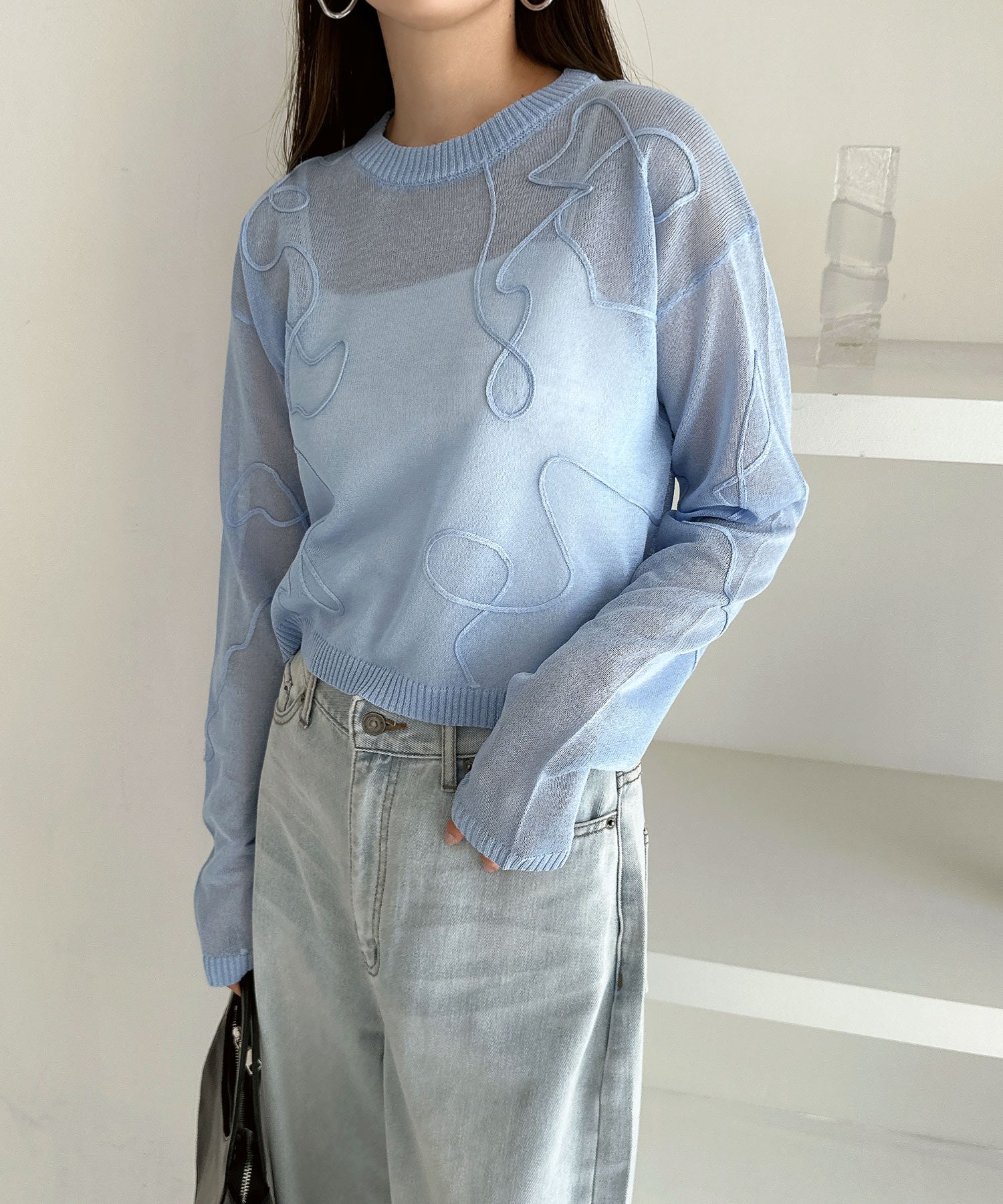 and Me andme nuance wave embroidered sheer knit top
